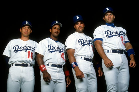 Hideo Nomo, Raul Mondesi, Mike Piazza and Eric Karros © Jon SooHoo/Los Angeles Dodgers