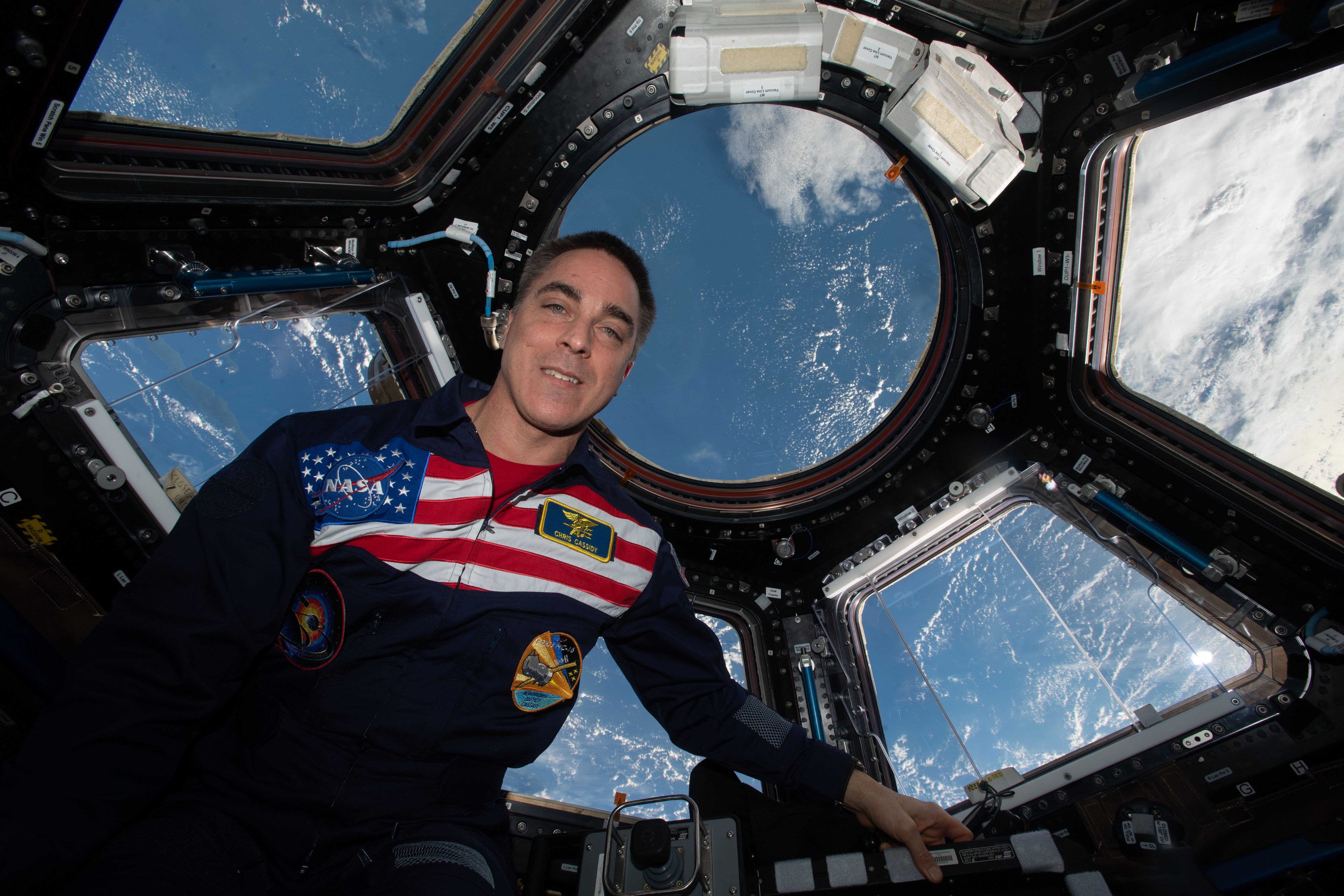 Astronaut Chris Cassidy in the present moment of the ISS