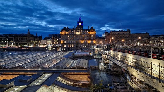 Edinburgh Waverley station in the evening