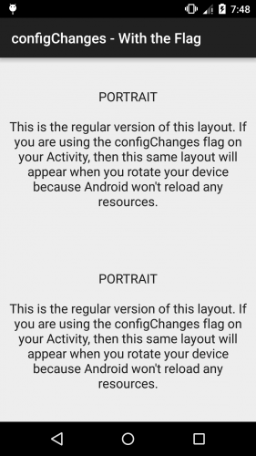Android - configChanges - With the Flag - Portrait