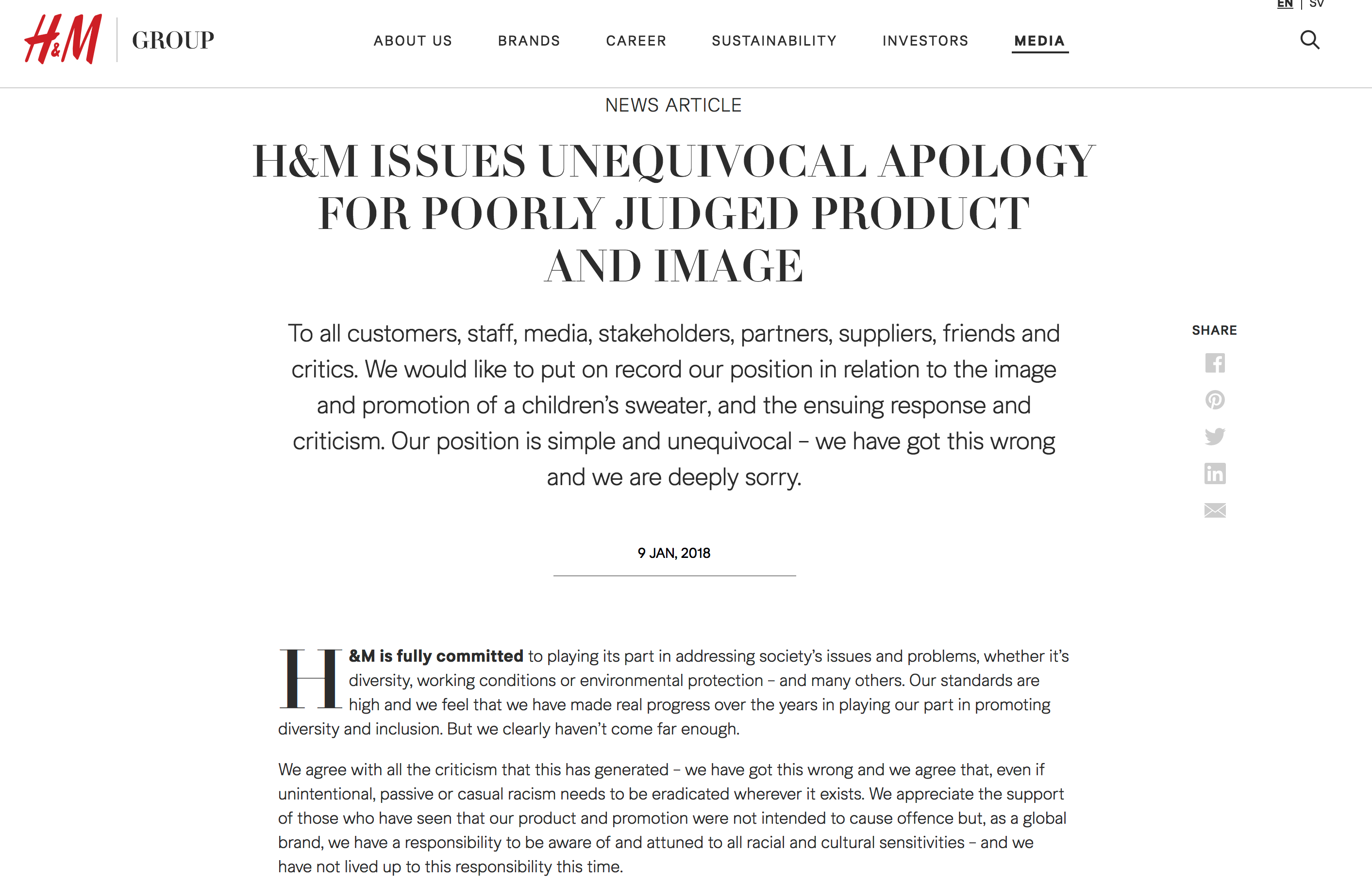 H&M Poorly Handles 2017 Crisis. Last year on January 7th, 2017 H&M… | by  Nala Velez | Medium