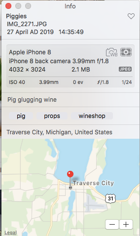 'Get Info' window in Apple Photos for Mac app