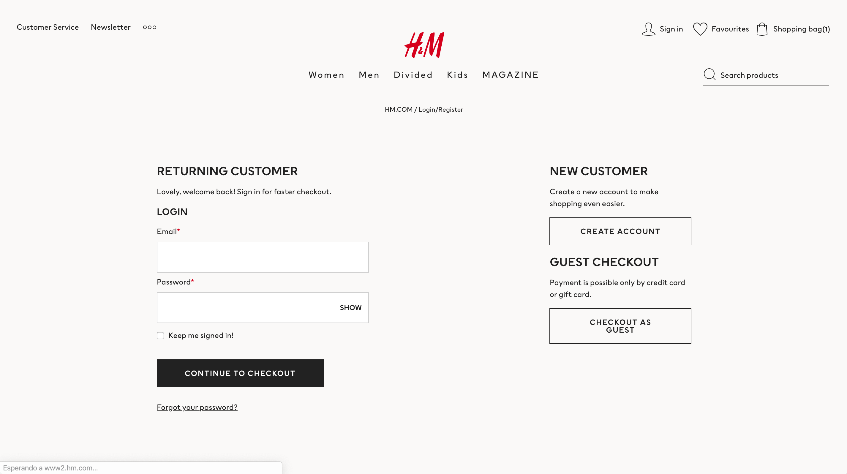 h and m create account