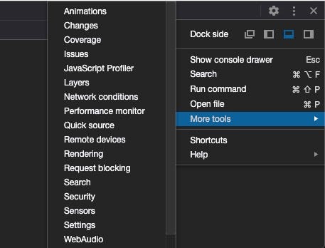 animation inspector location inside chrome devtools menu