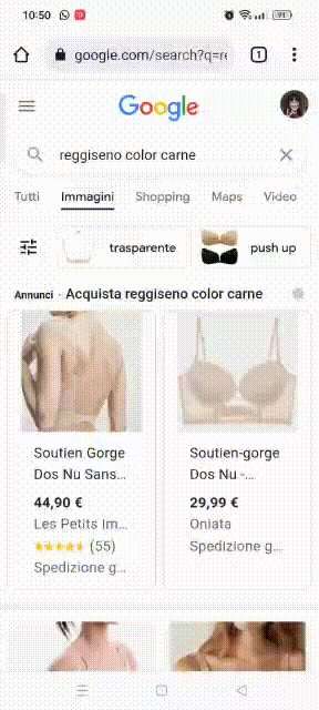“Reggiseno color carne” (flesh-colored bra) google images results: only light-skinned bras are shown