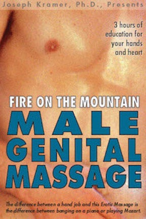 Cover for Male Genital Massage instructional DVD by Joseph Kramer. Visual is a man’s torso.