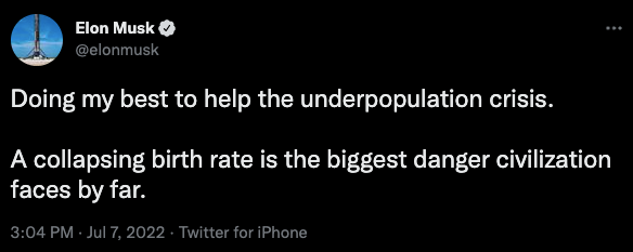 Elon Musk overpopulation tweet