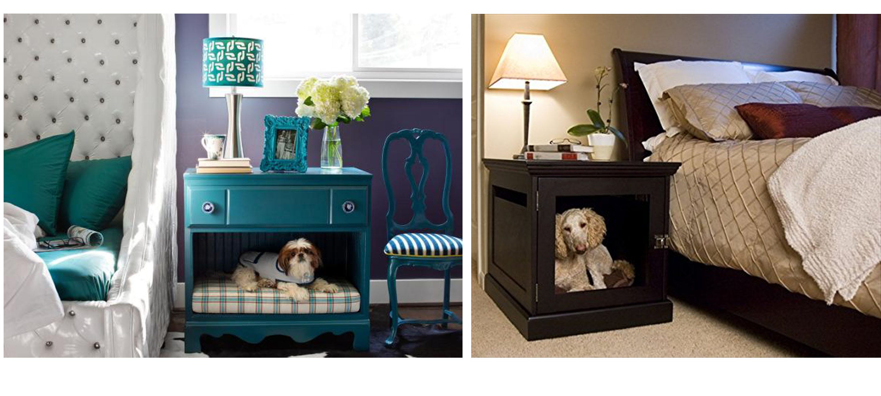 The dog house doubles as a side table, end table or large nightstand. interior design inspiration