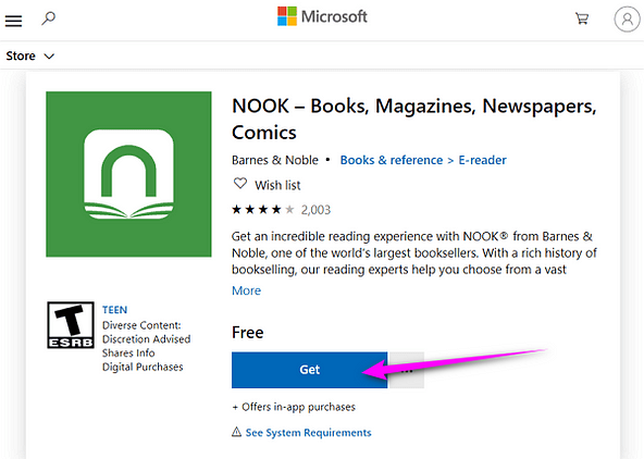 get nook app from Microsoft store