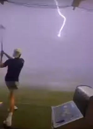lightning strikes golf ball in mid-air