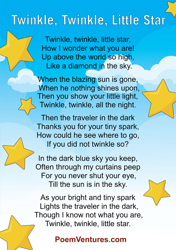 Twinkle Twinkle Little Star Lyrics Kid Song Lyrics Poemventure S By Poemventures Medium