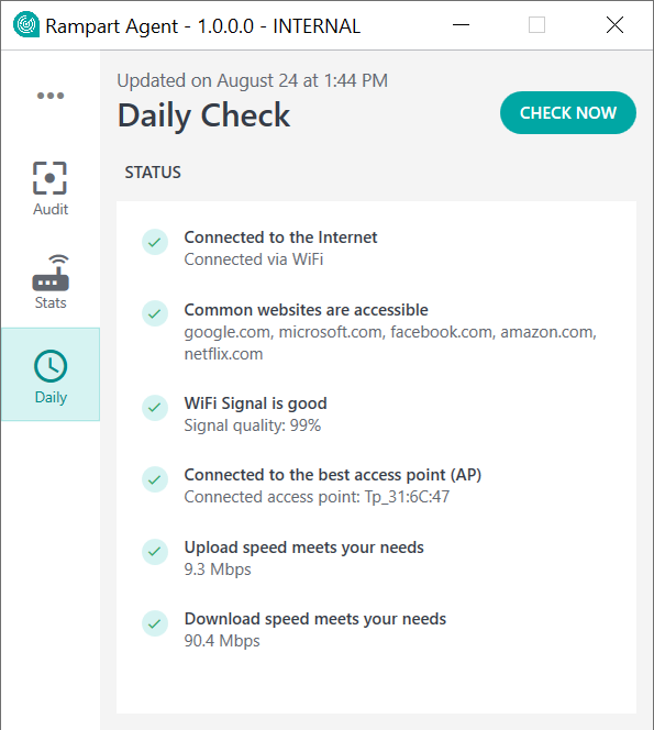 The Daily Check in Rampart Agent verifies that your computer is online and ready for action!