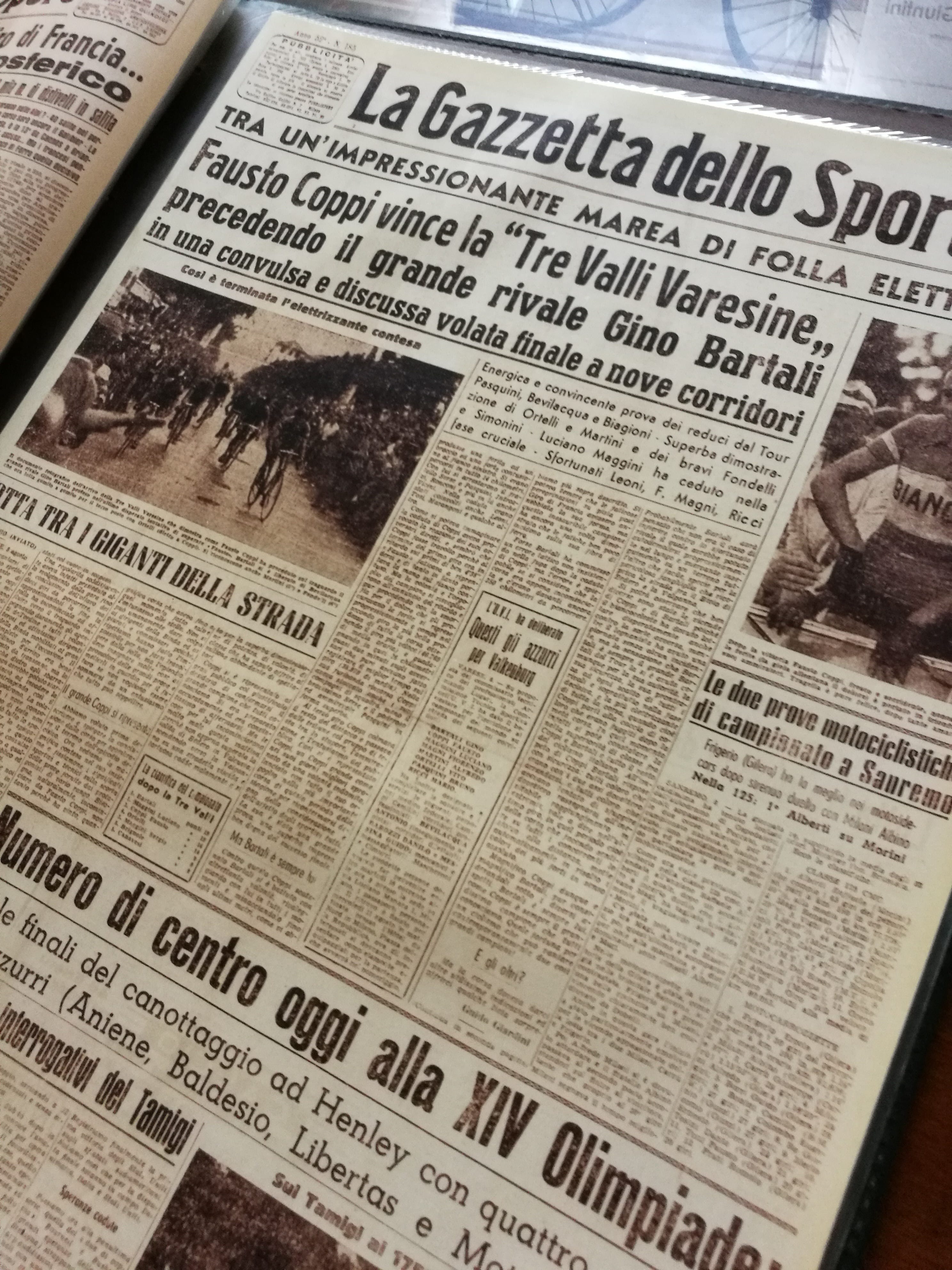 Gazzetta Dello Sport – 30 Juillet 1949 – Fausto Coppi – Trophée Desgrange-Colombo – Zurich