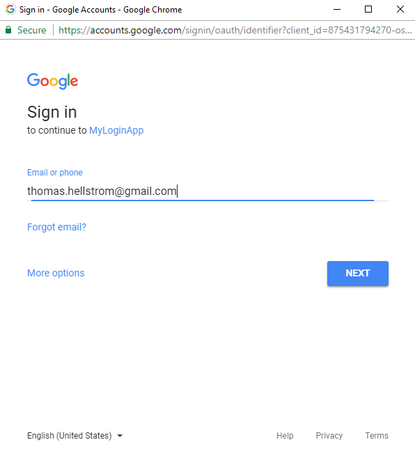 Gmail login page