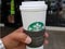 A large Starbucks coffee.