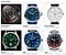 Challenge category pre-selected watches for the 2018 Grand Prix, clockwise from top left: Gorilla Watches Fastback Drift, Longines Conquest V.H.P. GMT Flash Setting, Nomos Glashütte Tangente neomatik 41 update, Reservoir Longbridge British Racing, Seiko Presage Shippo Enamel, and Tudor Black Bay GMT d’Horlogerie de Genève