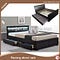 Latest Double Bed Designs Led Leather Storage Wood Box Bed With Drawer