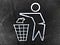 Visual symbol for ‘put your litter in the bin’ showing the outline of a cartoon-type person putting litter in the bin.