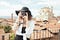 travel woman with camera pixy