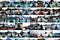 Series of small images that feature similar photos of people in boats on mountain lakes