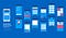wireframe of a mobile application wih blue background. HODO brings the most innovative ideas to you