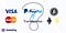 visa, paypal, bitcoin