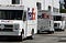 FedEx trucks lined up on a street