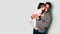 Daughter and father laughing.
