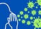Illustration of person whispering, with virus nodes coming out of mouth