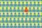 one red cartoon person with a smiley face is sitting in a crowd of blue faceless people