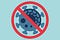 A “no symbol” overlapping a Coronavirus illustration with a Nazi Black Sun.