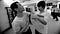 Two Wing Chun students performing close range techniques