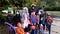 Group of kids dressed in various Halloween costumes