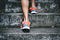 Walking up steps.