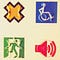 4 visual symbols with tactile symbols overlaid. The tactile symbols do not replicate the visual but are designed for touch