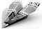 A paper aeroplane made from a sheet of newspaper, on a white background.