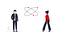 two people, standing on either side of intersecting circles, with red dots on them, symbolizing genuis