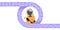A happy customer with a mobile device within a circle composed of letters and numbers (quantitative and qualitative data)