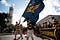 Students waving a Cal flag