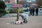 Flowers being laid at a vigil for Sarah Everard in Sheffield.