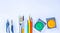 Coloring materials, including paintbrushes, pencils and paint