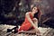 woman red dress up