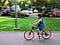 A boy on a bicycle