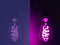 Lightbulbs bathed in a purple light.