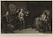 19th century engraving depicting Shakespeare being brought before Sir Thomas Lucy with his hands tied.