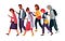 A graphic showing a group of people walking together, heads down, staring at their phones