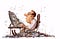 Man at his desk, in front of a computer with garbage items coming out of the screen and spreading to the floor on him