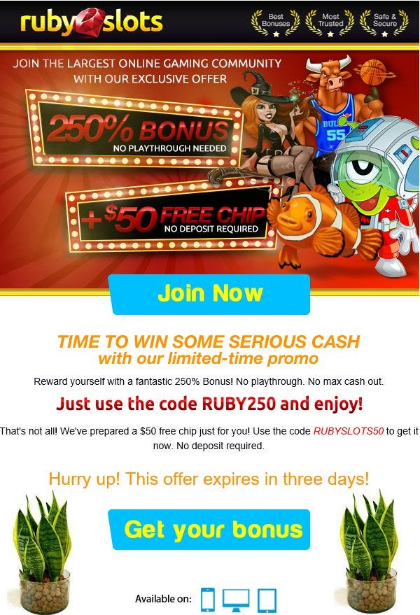 Ruby Slots No Deposit Bonus Codes June 2019