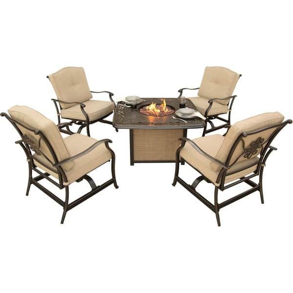Classic Hanover 5 Piece Cast Tabletop Patio Furniture Sets With Fire Pit By Backyard Ideas Medium