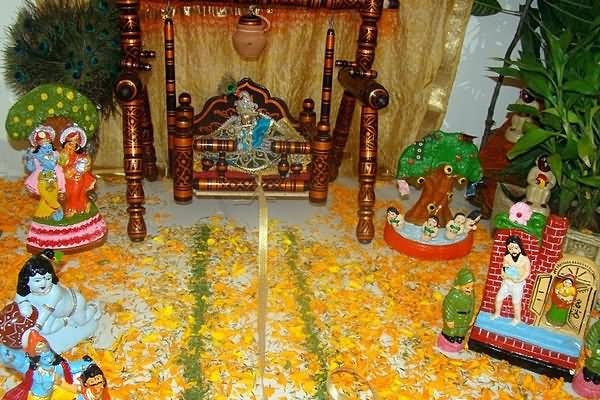 Decoration Plan For Krishna Janmashtami Poojaghar Wooden Pooja